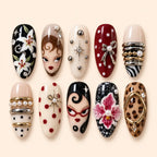 Retro Muse Floral Bow 3D Press On Nails — image 1
