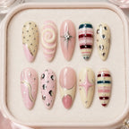 Retro Pink Starburst Swirl 3D Rhinestone Press On Nails — image 2