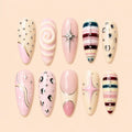 Retro Pink Starburst Swirl 3D Rhinestone Press On Nails — image 1
