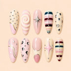 Retro Pink Starburst Swirl 3D Rhinestone Press On Nails — image 1