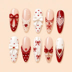 Romantic Red Heart & Bow 3D Press On Nails — image 1