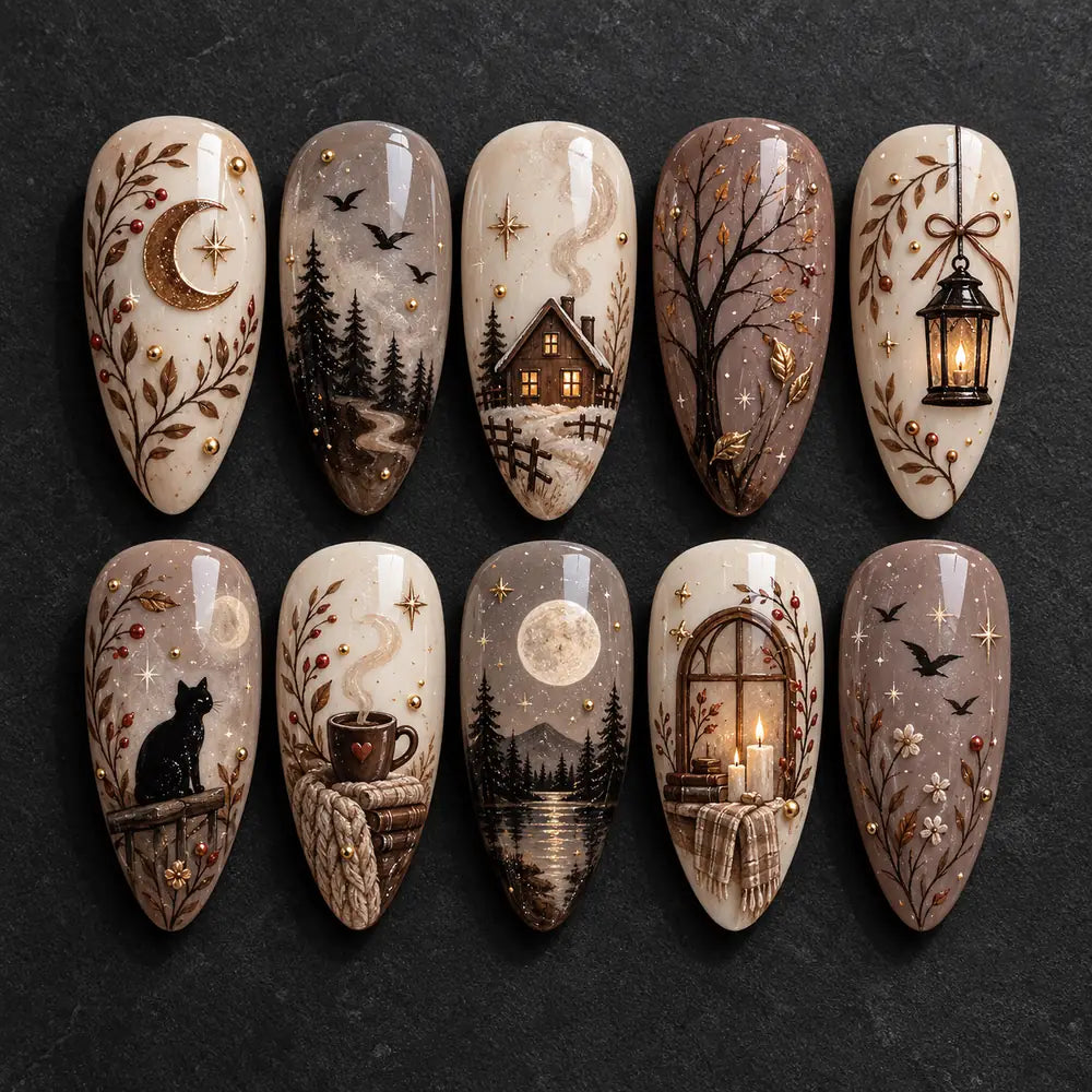 Rustic Moonlit Cottage Press On Nails — image 2