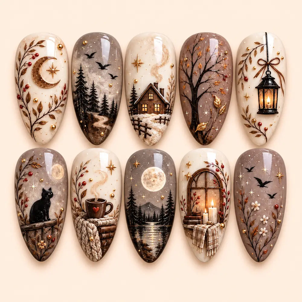 Rustic Moonlit Cottage Press On Nails — image 1