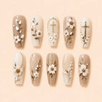 Sacred Blossom Cross 3D Press On Nails — image 1