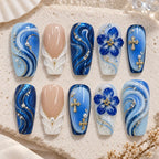 Sacred Blue Bloom Cross Rhinestone Press On Nails — image 2