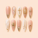 Sacred Heart and Cross Gold Chrome Press On Nails — image 1