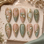 Sage Botanical Bow 3D Rhinestone Press On Nails — image 2