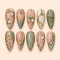Sage Botanical Bow 3D Rhinestone Press On Nails — image 1