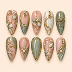 Sage Botanical Bow 3D Rhinestone Press On Nails — image 1