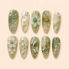 Sage Botanical Butterfly 3D Floral Press On Nails — image 1