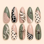 Sage Bow and Star 3D Press On Nails — image 1