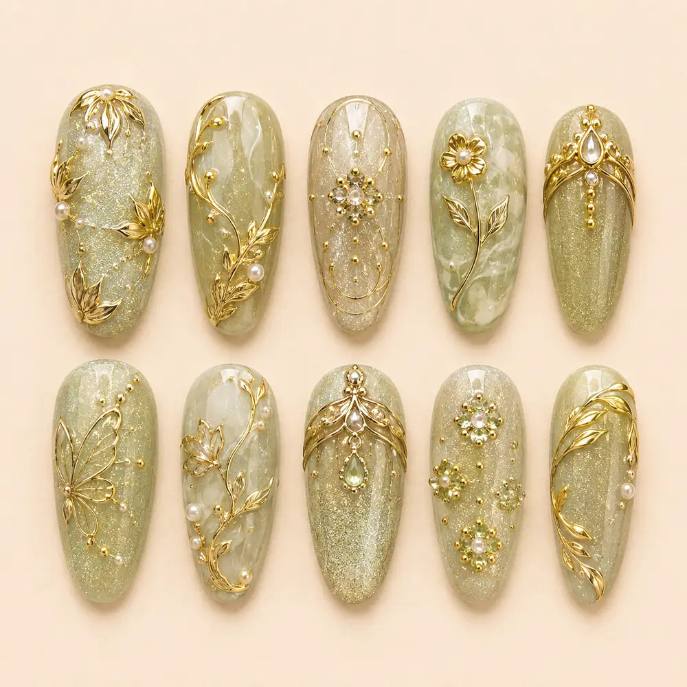Sage Garden Butterfly 3D Rhinestone Press On Nails — image 2