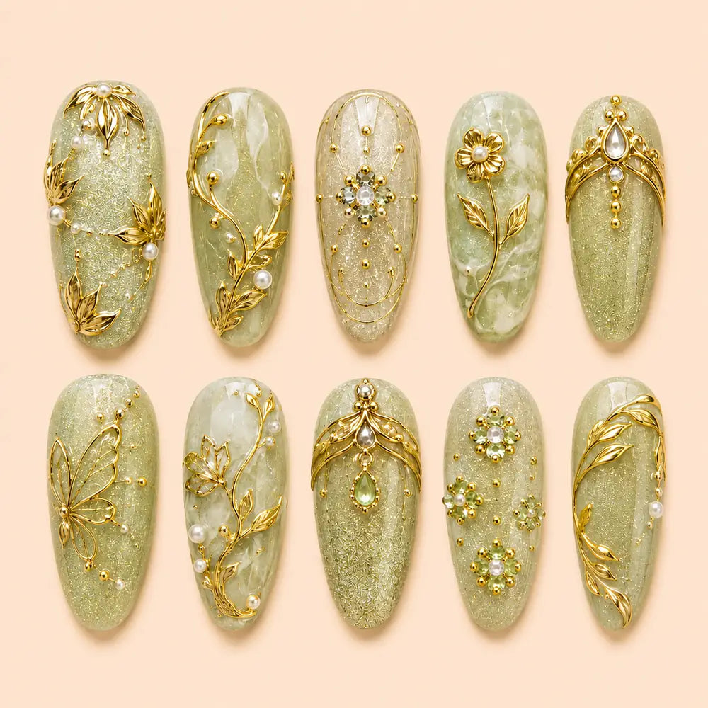 Sage Garden Butterfly 3D Rhinestone Press On Nails — image 1