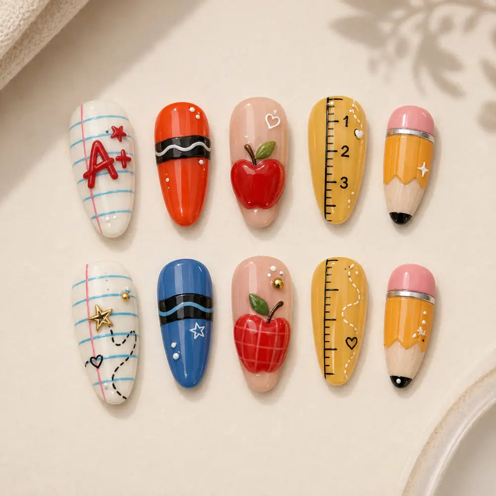 School Supplies and Apple 3D Press On Nails — image 2