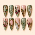 Sculpted Cherry Vine Sage Stiletto Press On Nails — image 1