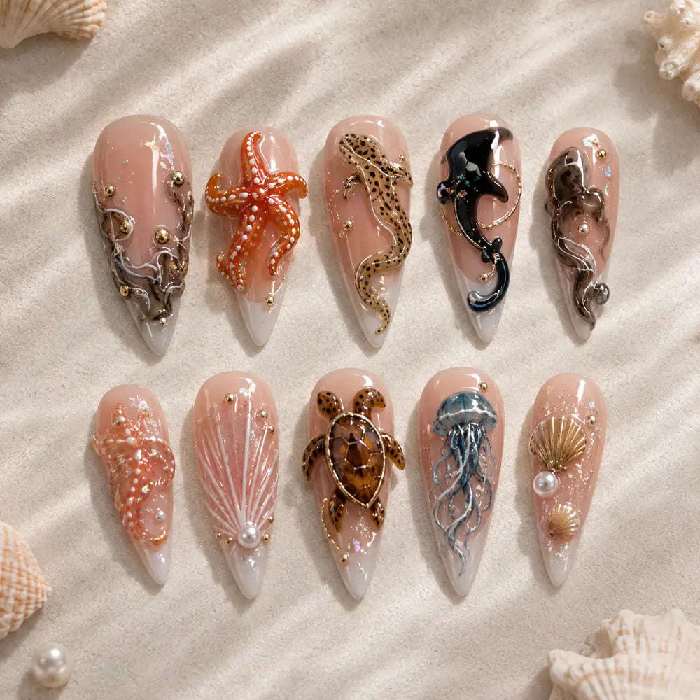 Sculpted Marine Life 3D Press On Nails — image 2