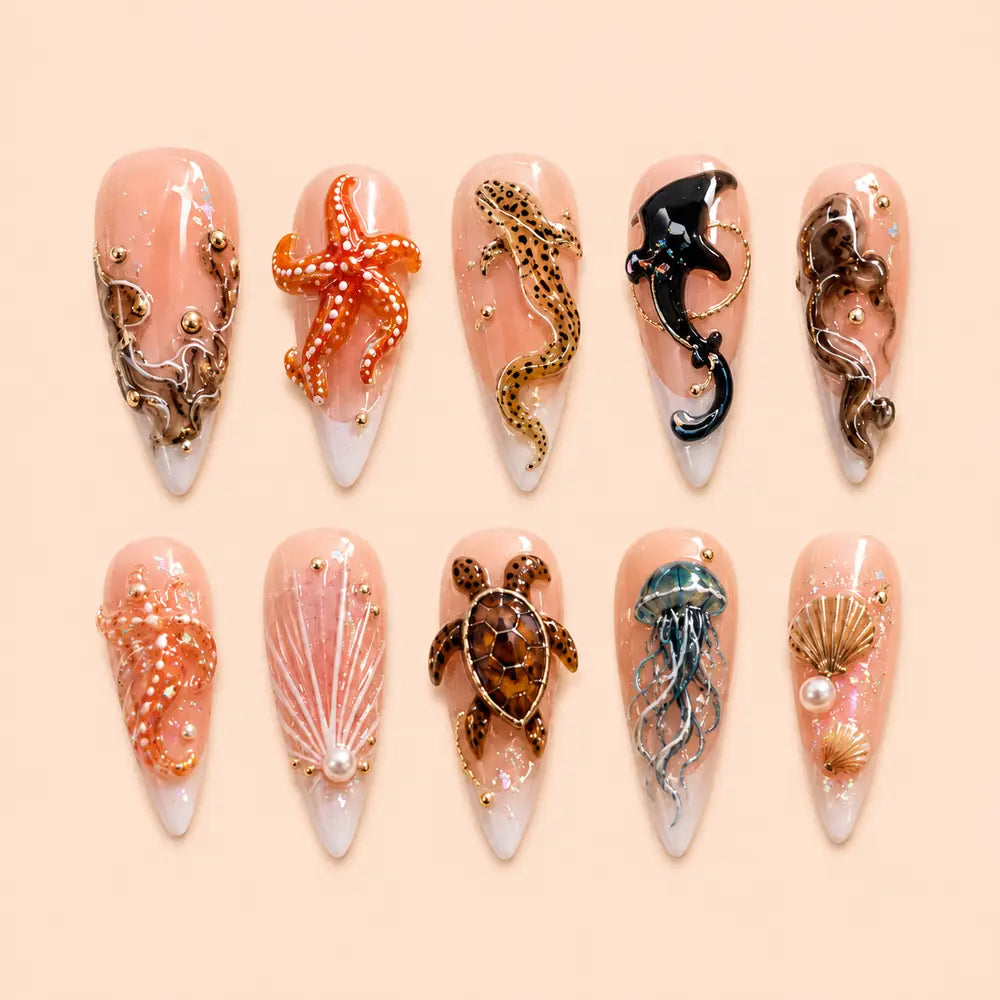 Sculpted Marine Life 3D Press On Nails — image 1