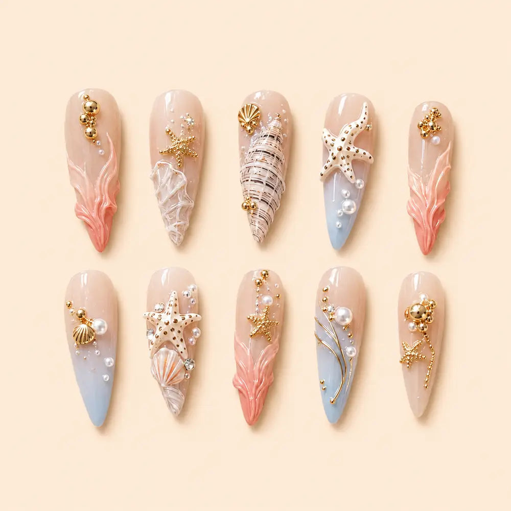 Sculpted Starfish & Seashell 3D Press On Nails — image 1