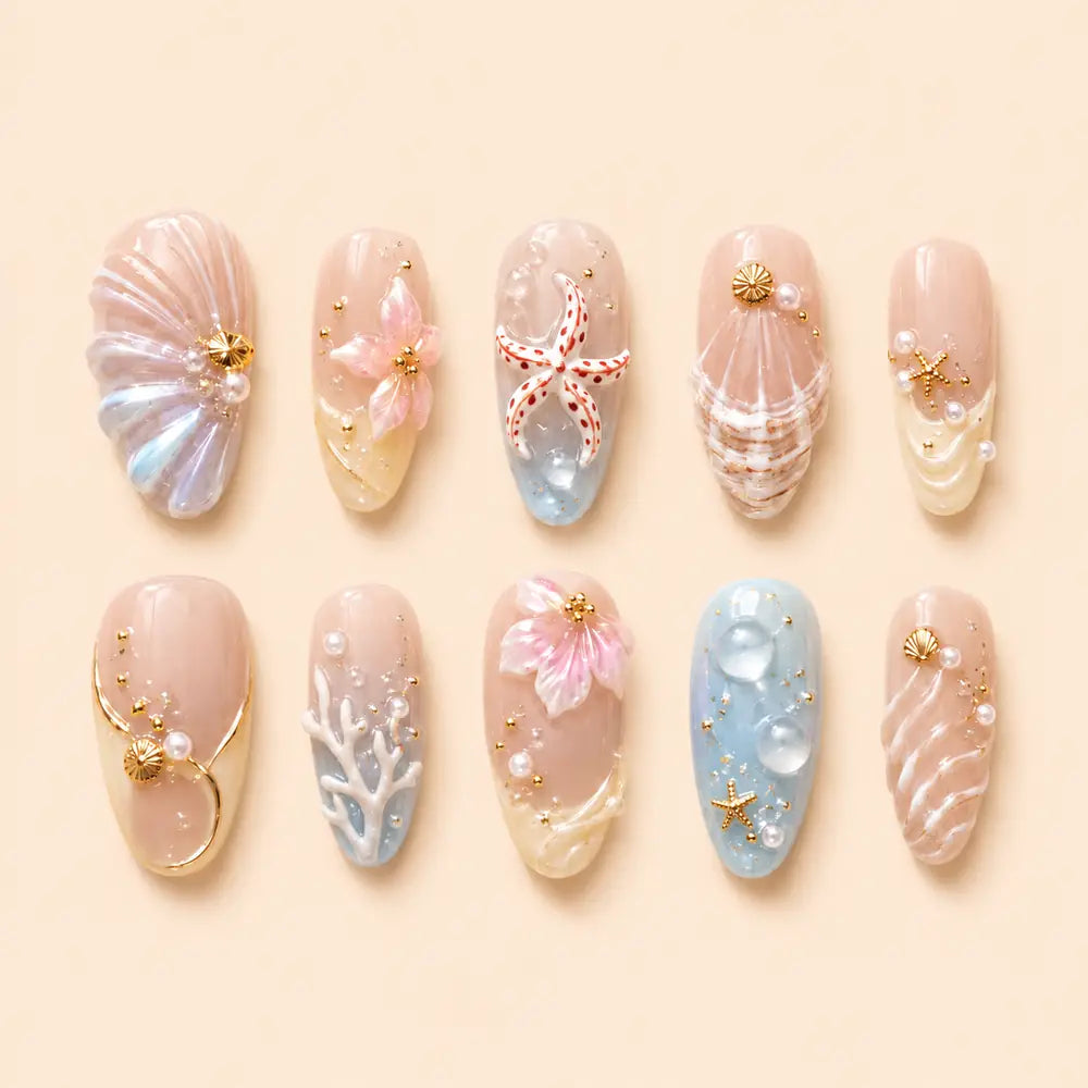 Seashell Garden 3D Ocean Press On Nails — image 1