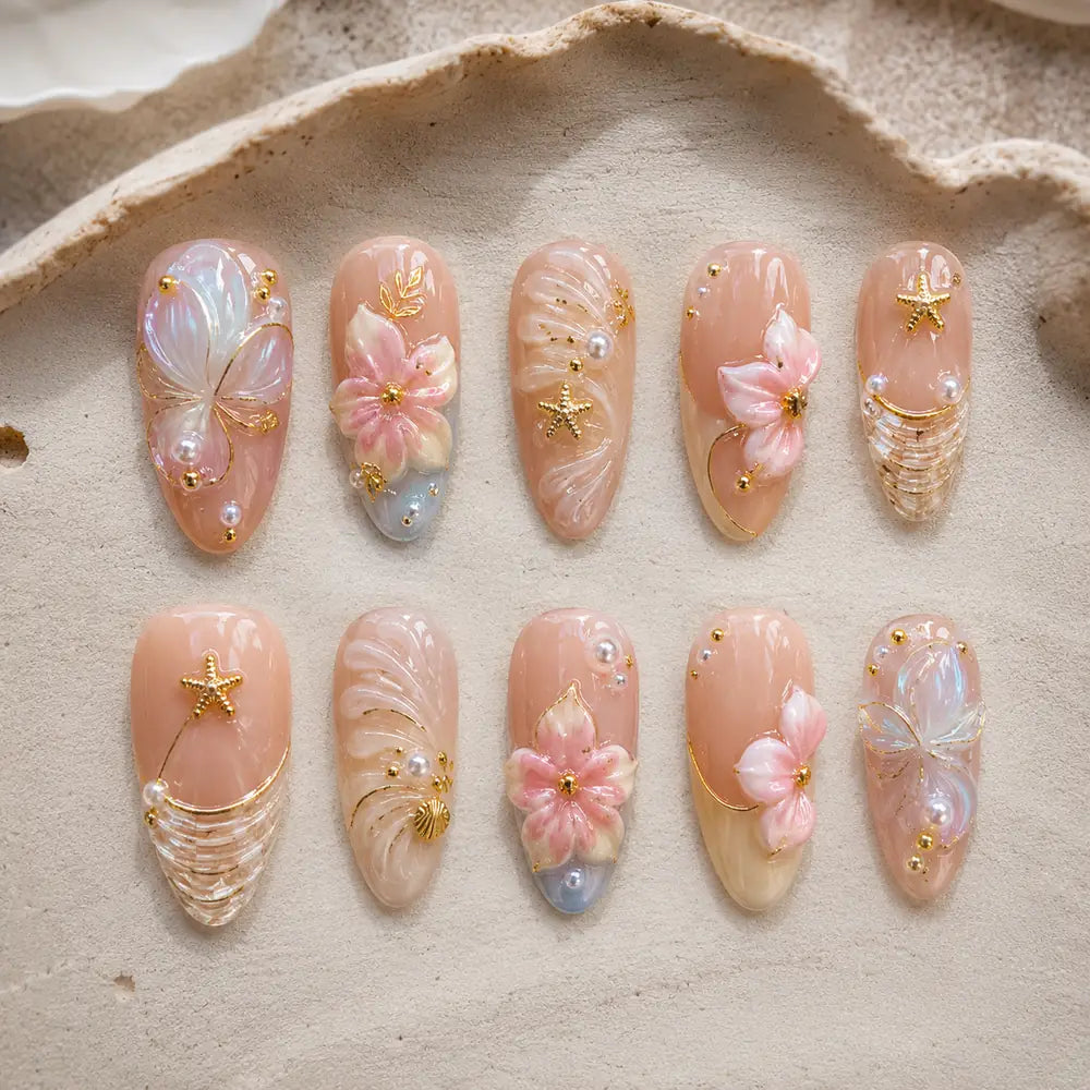 Seaside Blossom & Butterfly 3D Press On Nails — image 2