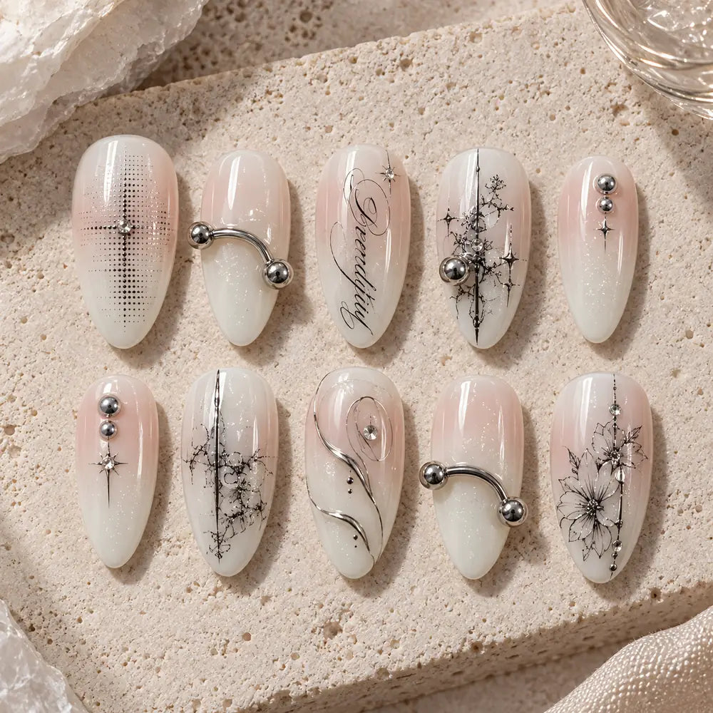 Serendipity Silver Orbit Celestial Press On Nails — image 2