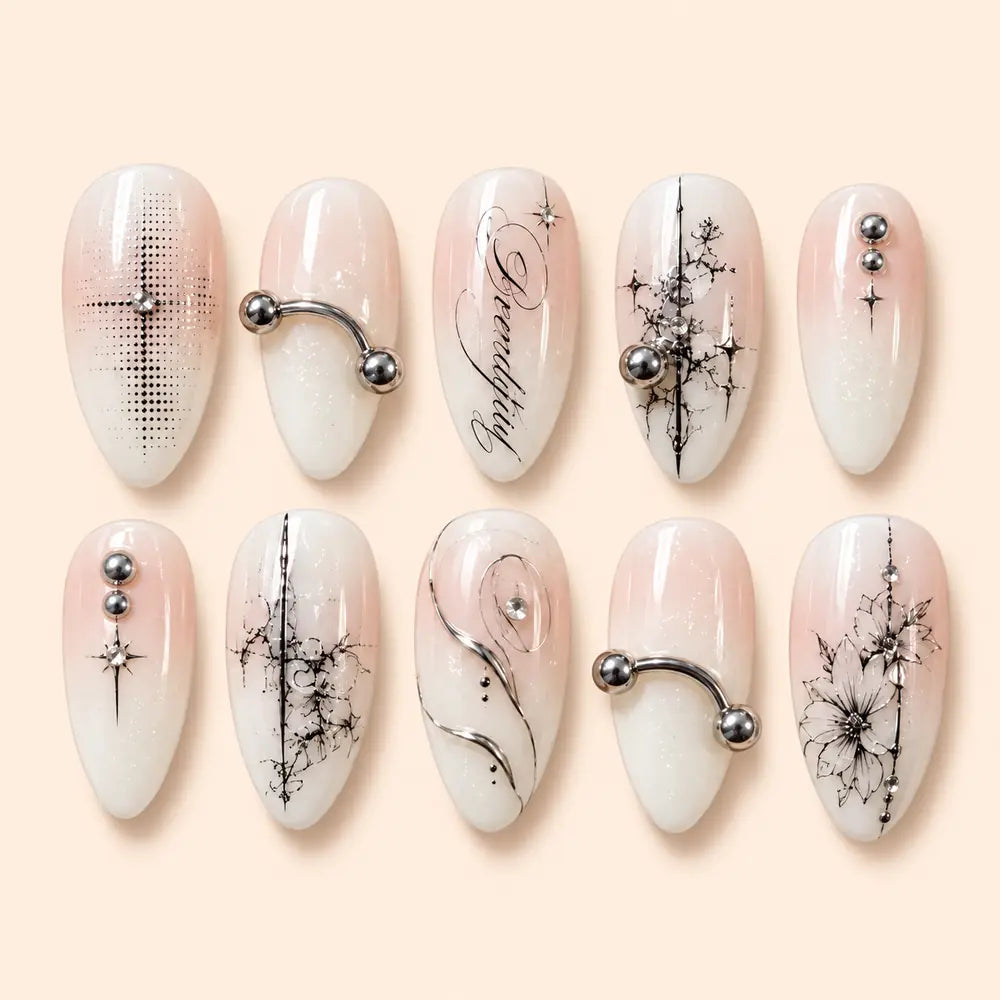 Serendipity Silver Orbit Celestial Press On Nails — image 1