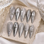 Silver Celestial Star Chrome Rhinestone Press On Nails — image 2