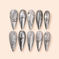 Silver Celestial Star Chrome Rhinestone Press On Nails — image 1
