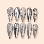Silver Celestial Star Chrome Rhinestone Press On Nails — image 1