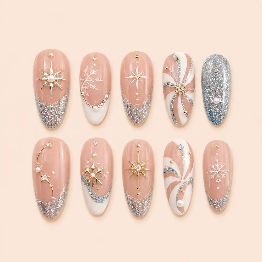 Silver Snowflake Starburst Glitter Press On Nails — image 1