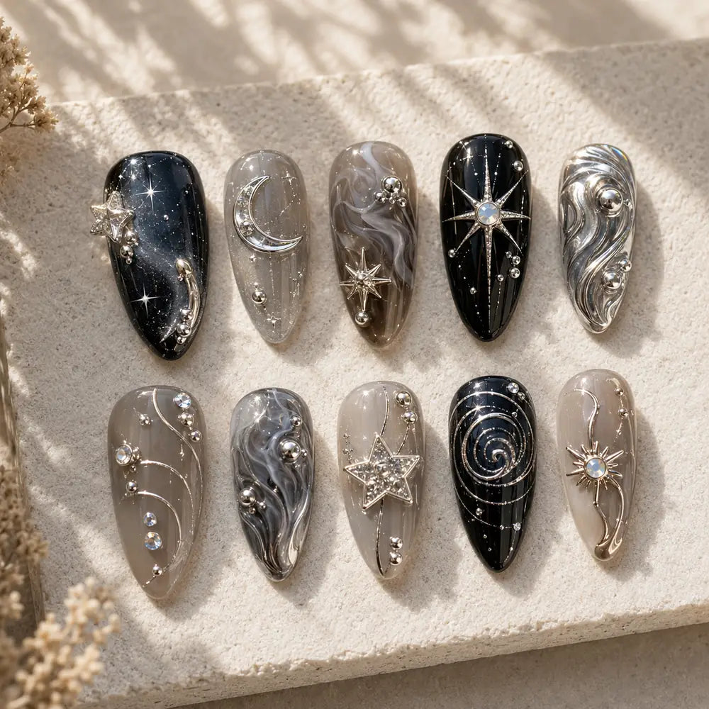 Silver Star Orbit Celestial Press On Nails — image 2
