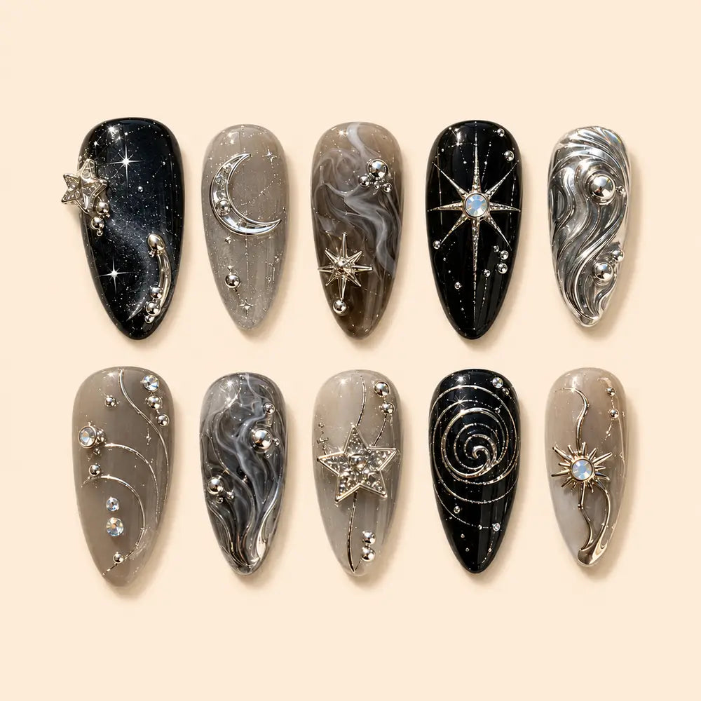 Silver Star Orbit Celestial Press On Nails — image 1