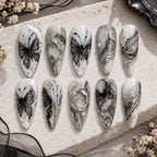 Silver Veil Butterfly Marble Press On Nails — image 2