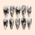 Silver Veil Butterfly Marble Press On Nails — image 1