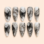 Silver Veil Butterfly Marble Press On Nails — image 1