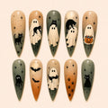 Spooky Halloween Pumpkin Skull Cat Eye Press On Nails