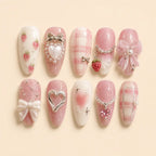 Strawberry Bow Heart Coquette Press On Nails — image 1