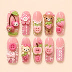 Strawberry Picnic Bears 3D Press On Nails — image 1