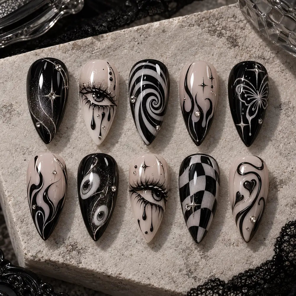 Surreal Eye Butterfly Spiral Rhinestone Press On Nails — image 2