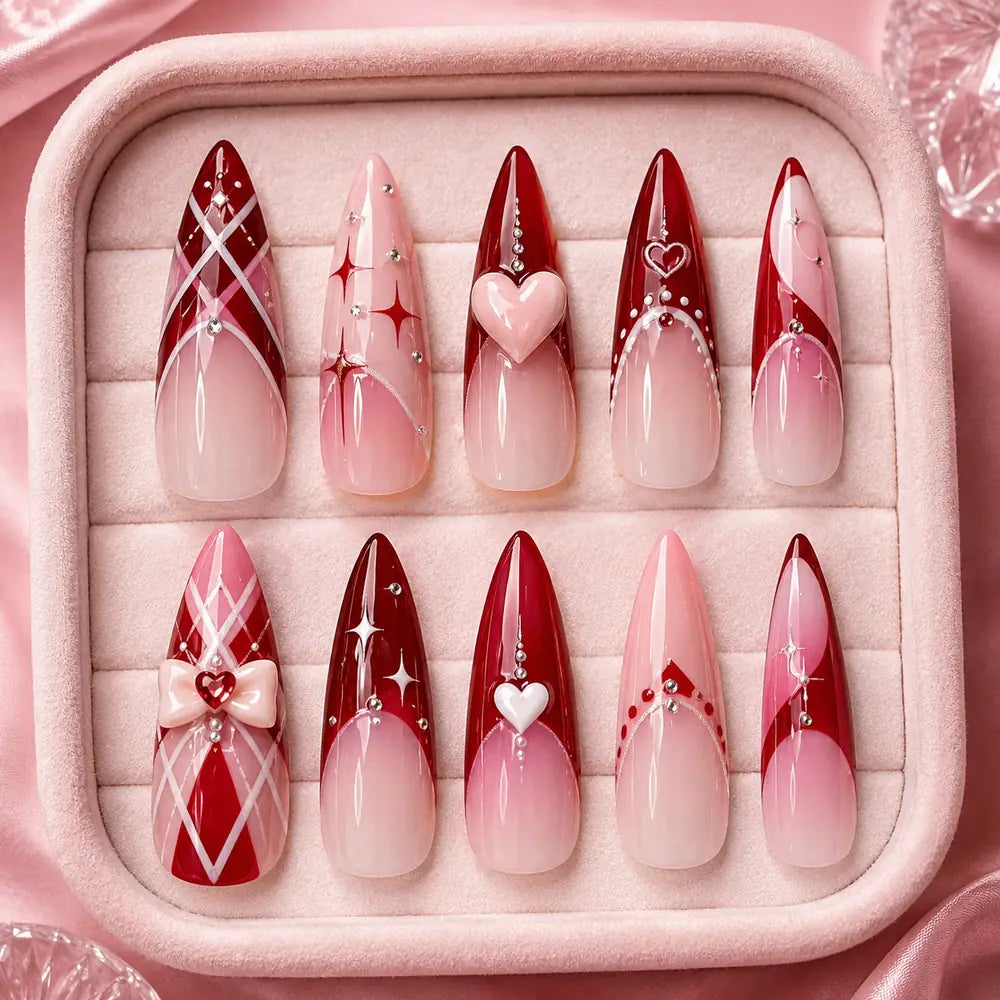 Sweetheart Bow & Rhinestone 3D Press On Nails — image 2