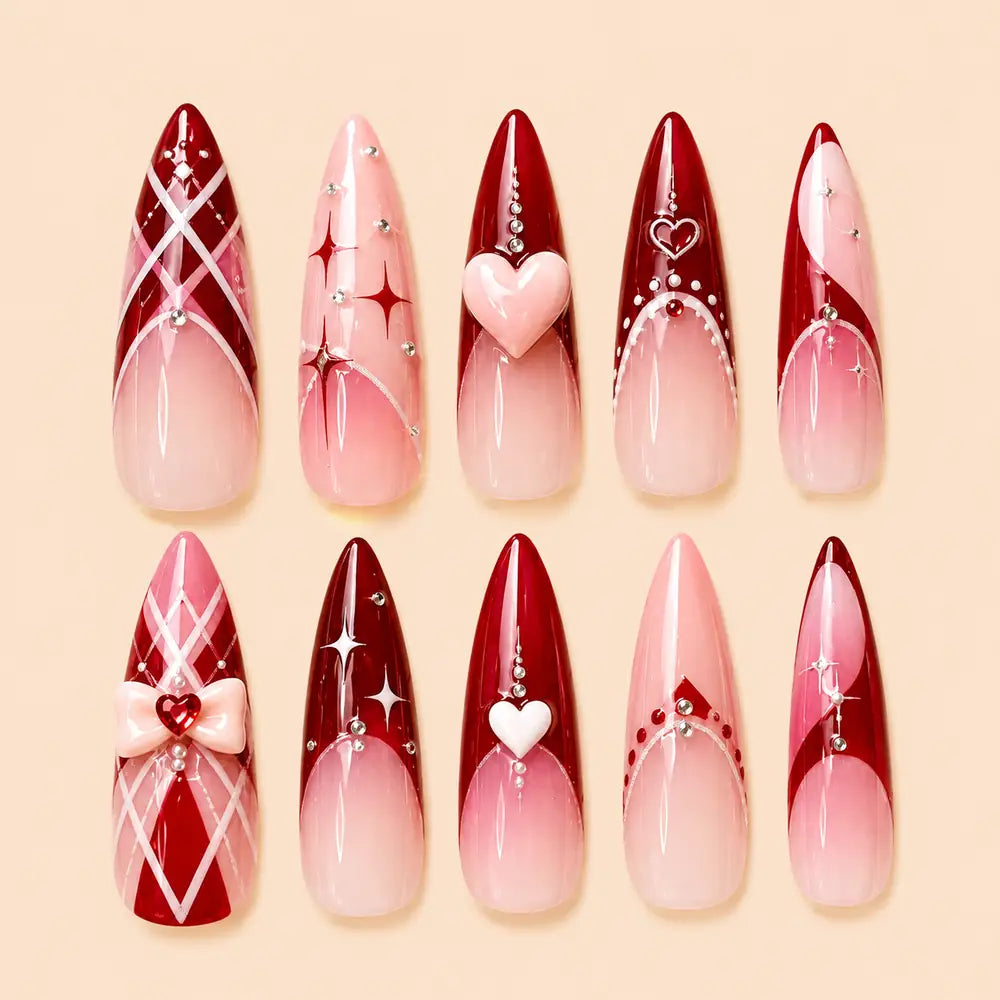 Sweetheart Bow & Rhinestone 3D Press On Nails — image 1