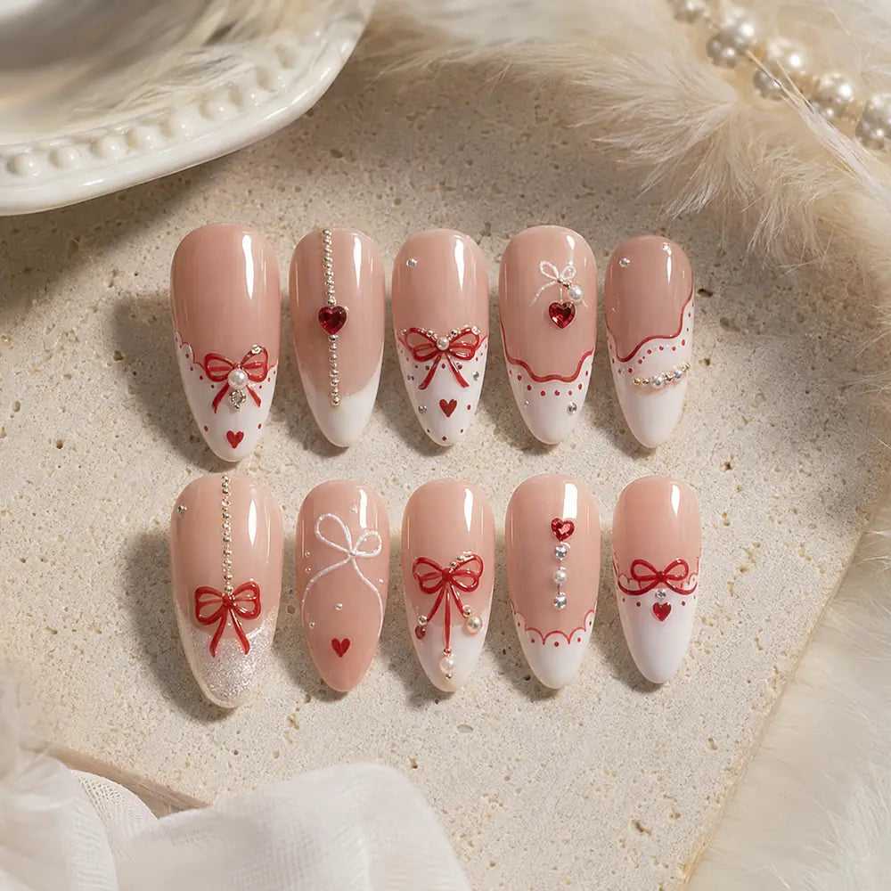 Sweetheart Ribbon French Tip Press On Nails — image 2