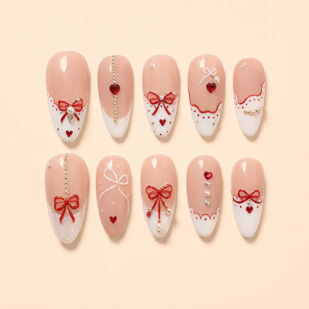 Sweetheart Ribbon French Tip Press On Nails — image 1