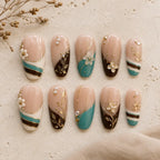 Teal Botanical 3D Flower French Press On Nails — image 2