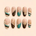 Teal Botanical 3D Flower French Press On Nails — image 1