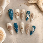 Teal Starfish and Seashell 3D Press On Nails — image 2