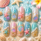 Tropical Beach Seashell Glitter Press On Nails
