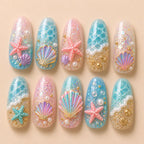 Tropical Beach Seashell Glitter Press On Nails