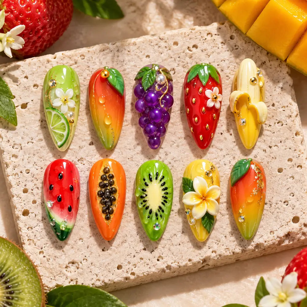 Tropical Fruit Garden 3D Press On Nails — image 2