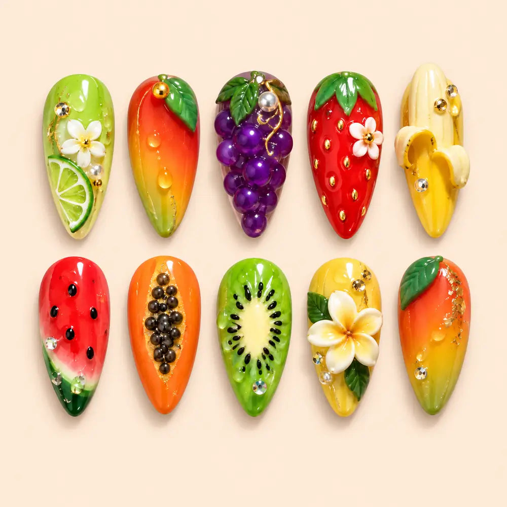 Tropical Fruit Garden 3D Press On Nails — image 1